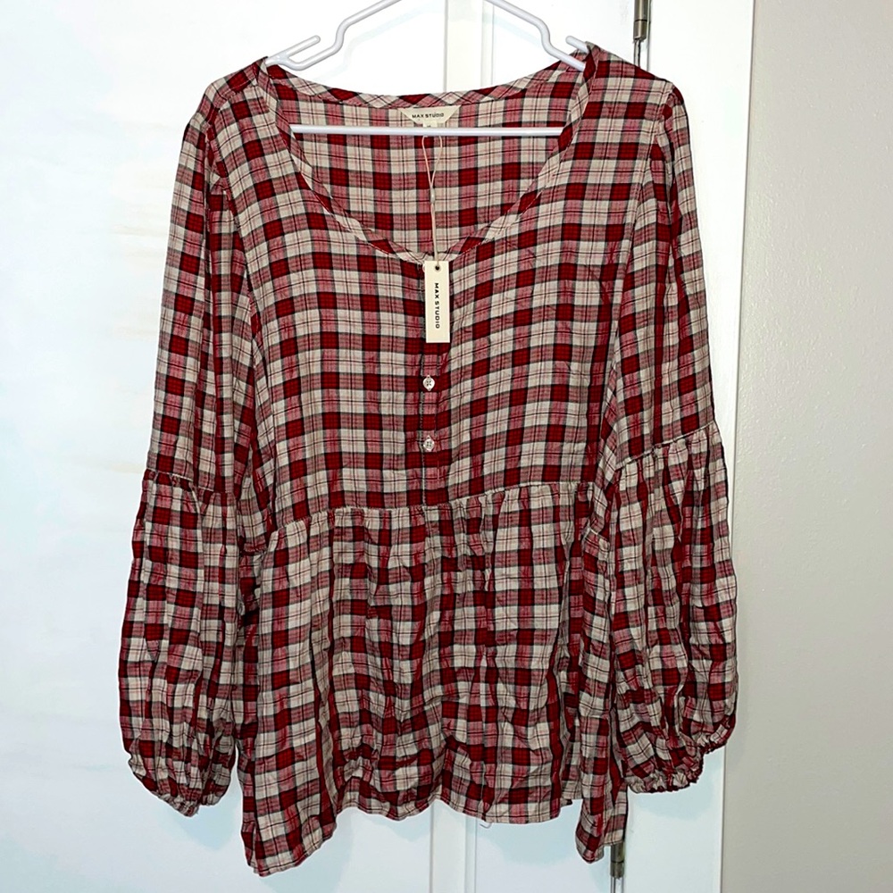 NWT plaid peplum boho blouse